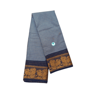 Prabanja Sungudi Zari Kattam Saree – Grey with Navy Blue border (With Running Blouse)