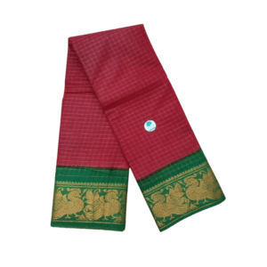 Prabanja Sungudi Zari Kattam Saree – Red with Green border (With Running Blouse)