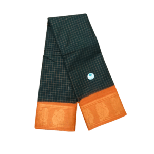 Prabanja Sungudi Zari Kattam Saree – Black with Orange border (With Running Blouse)