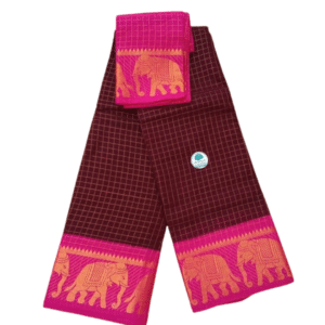 Prabanja Sungudi Zari Kattam Saree – Maroon with Rani Pink border (With Blouse)
