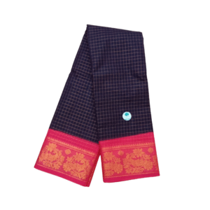 Prabanja Sungudi Zari Kattam Saree – Navy Blue with Rani Pink Border (With Running Blouse)