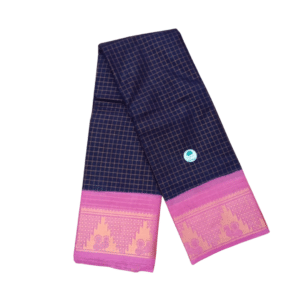 Prabanja Sungudi Zari Kattam Saree – Navy Blue with Onion Pink Border (With Running Blouse)