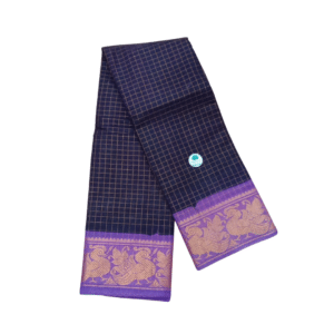 Prabanja Sungudi Zari Kattam Saree – Navy Blue with Violet Border (With Running Blouse)